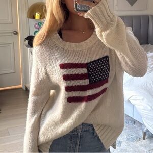 Wooden Ships Cream Sweater with Flag Design